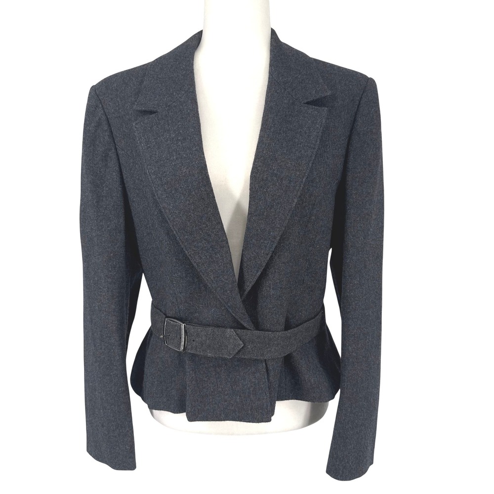 Miss Pendleton Wool Blazer Womens 14 Grey Excellent Belted Peplum USA Made